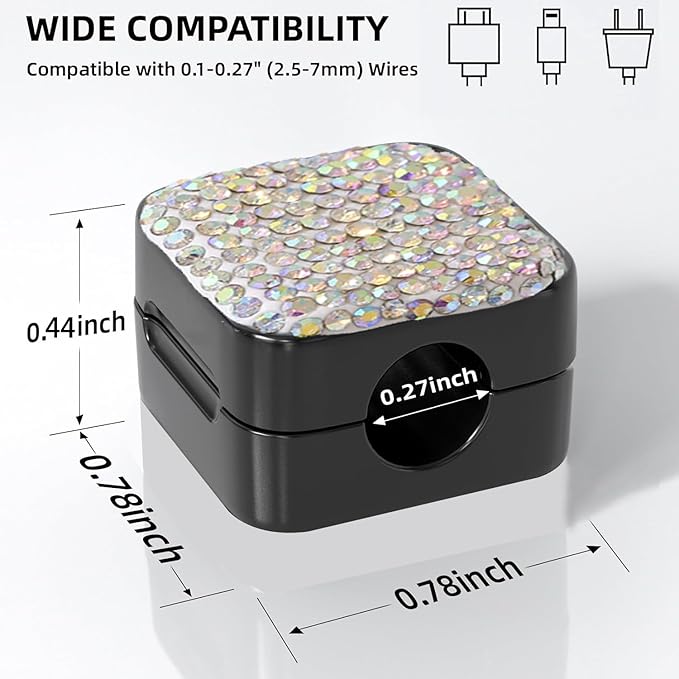 Sparkly Diamond Cord Organizer Holder, 6 Pack Magnetic Desk Cable Clips Management, Hide Phone Charging Cable Keeper, Strong Adhesive Wire Charger Holder for Nightstand, Kitchen Appliances (White)