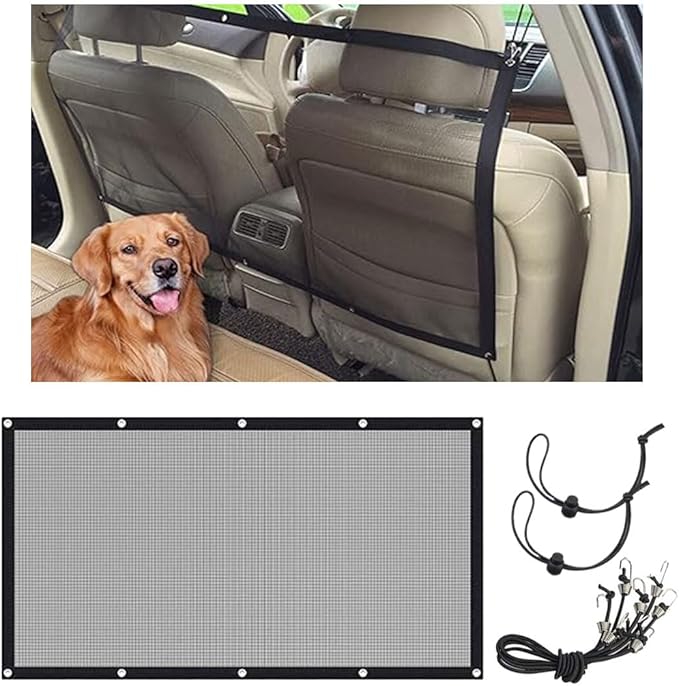 JOYCOURT Car Dog Barrier Net, Auto Protection Fence Net Backseat Mesh Pet Barrier, Car Stretchable Obstacle Mesh Divider Net Car Adjustable Safety Mesh for Most Cars, Trucks, SUVs (44"×24")