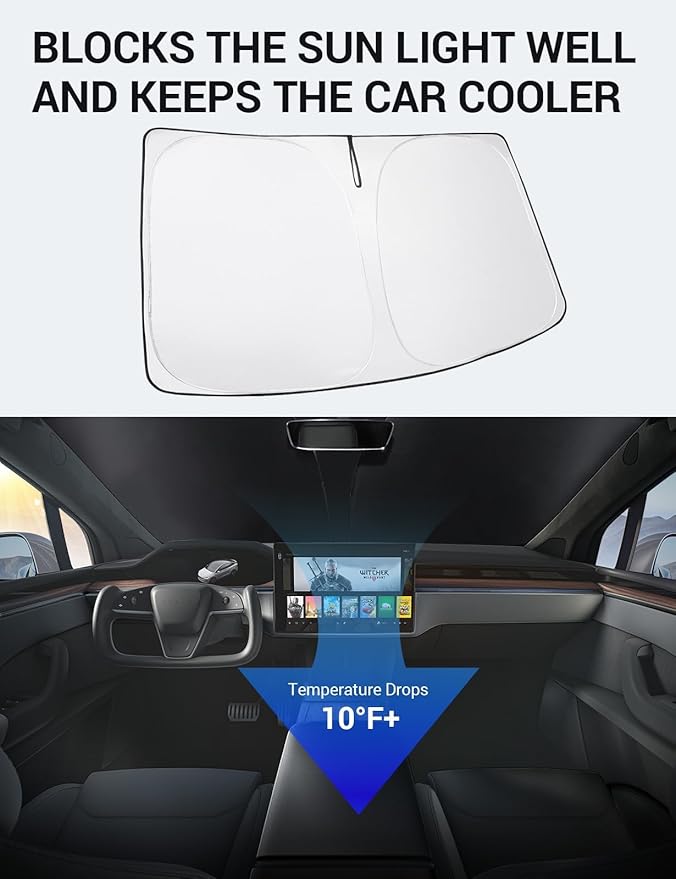 BASENOR Upgraded Sunshade for Tesla Model X Windshield Sunshade Folding Sun Visor Protector (Proprietary Design) Sun Shade Cover with a Storage Bag Fit Model X 2021-2026
