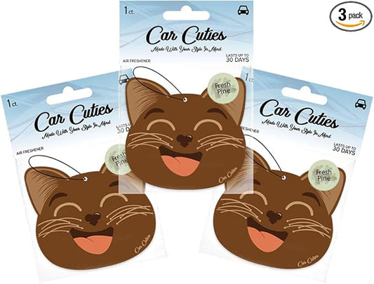 Cute CAT CAR AIR FRESHENER - Cute Cat Design, Long-Lasting Scent, Portion of Proceeds Benefit PAWS Chicago (Fresh Pine - Pack of 3)