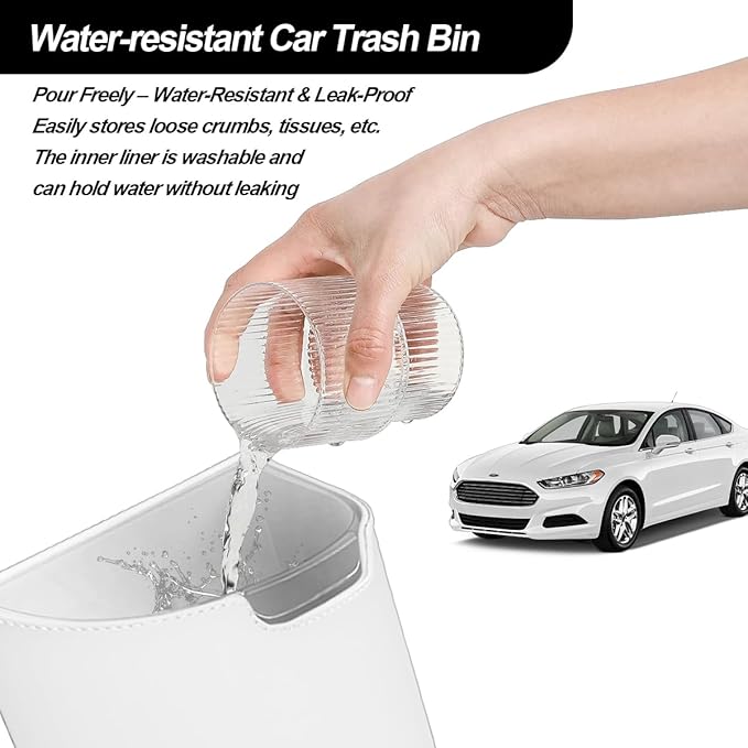 Car Trash Can, Multipurpose Leakproof Hanging Vehicle Garbage Can with Removable Liner, Waterproof Automotive Interior Dustbin Garbage Container, Universal for SUV Van Truck (White)