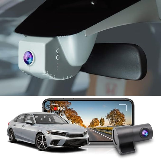 Fitcamx Front 2K+Rear 1080P Dash Cam Adapts for Honda Civic 2022-2026 (Grey Cover) Type R Si, Integrated OEM Look, Dual HD Video, Loop Recording, WiFi & APP, G-Sensor, Easy to Operate, 64GB Card