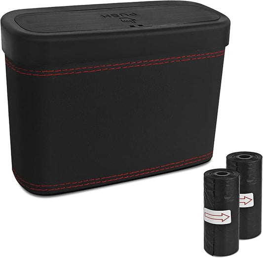 Car Trash Can with Lid, Car Trash Bin, Leakproof Vehicle Garbage Can with 30PCS Garbage Bags, Waterproof Auto Hanging Dustbin Storage Bag Container Accessories Fit SUV Office Home (Black-1PCS)