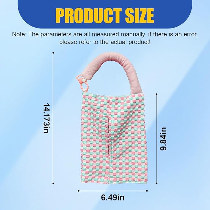 Car Tissue Holder, Checkered Pattern Car Backseat Napkin Holder, Rectangular Canvas Hanging Auto Tissues Box, Universal Vehicle Storage Organizer Accessory for Phone, Small Items (Blue)