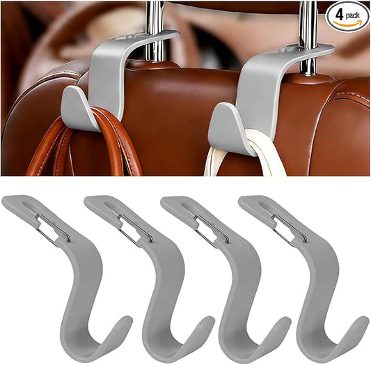 4PCS Car Seat Headrest Hook, Multifunctional Vehicle Seat Back Hanger Holder for Purse Handbag Umbrella, Automotive Interior Backseat Storage Organizer, Universal for SUV Van Truck (Gray)
