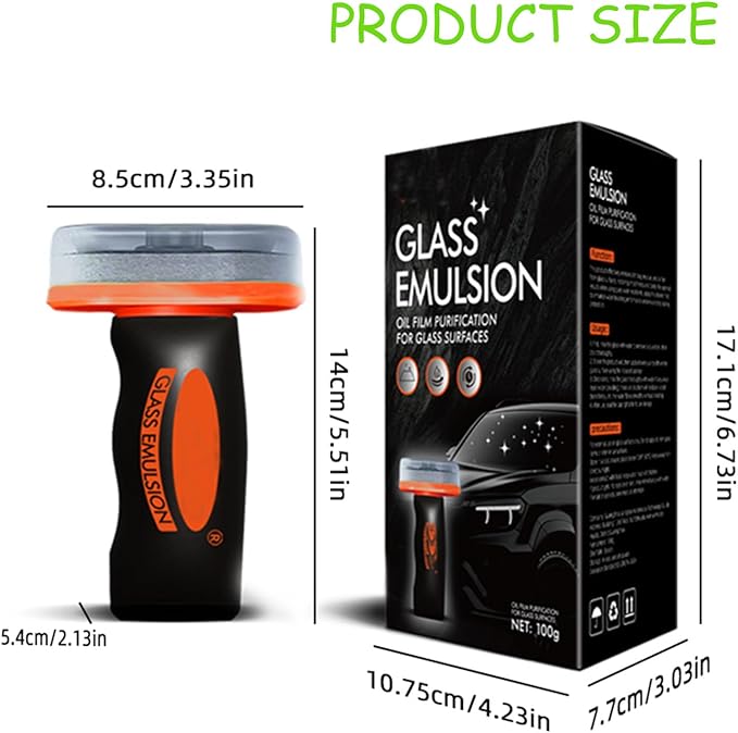 【2PCS】Glass Guard, Glass Oil Film Remover for Car, Glassy Emulsion Cleaner Roll-On Glass Compound with Cleaning Board, Removes Oil Film & Smudges, Improve Windshield Clarity for Safe Driving (100ml*2)