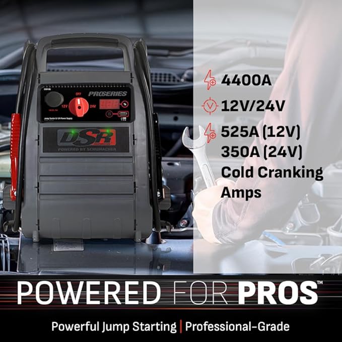 Schumacher Electric DSR ProSeries Car Battery Jump Starter - 4400 Peak Amp 12V/24V Car Starter, Jump Box & Portable Power Station - Digital Display, Heavy-Duty Booster Cables - DSR166
