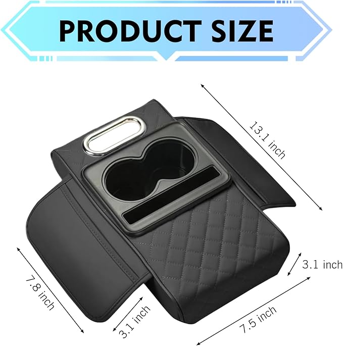 Center Console Cover Organizer, Comfortable Car Armrest Box Height Increase Pad, Multi-functional Storage Car Interior Accessories, Universal for Most Vehicles (Black)
