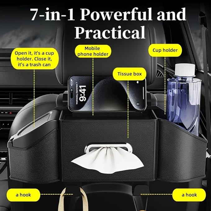 Car multifunctional storage box Auto Back Seat Organizer with Drink Cup Holder - Tissue Box and Storage Box Hook - Multi-Functional Storage - Great for Kids and Travel