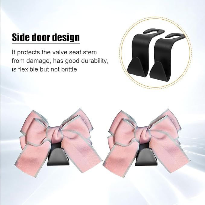 Cute Bow Car Seat Headrest Hooks, 2PCS Multifunctional Vehicle Rear Seat Hanging Hooks, Automotive Interior Seatback Storage Organizer for Purses Bag, Universal for SUV Sedan Truck (Pink Line)