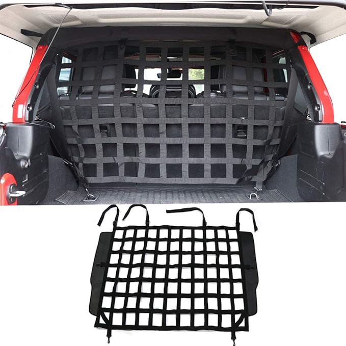 BESTAOO Pet Net Vehicle Safety Mesh Dog Barrier for Jeep Wrangler JK JL 4-Door 2007-2026, Fits Behind Rear Seat, Suitable for Medium, Large Pets, Easy to Install