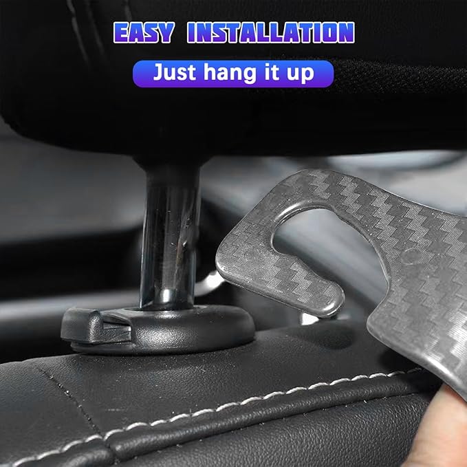 Car Seat Headrest Hooks, 4PCS Carbon Fiber Vehicle Back Seat Storage Hanger Holder for Hangbag Coat Grocery, Automotive Interior Headrest Hook Organizer, Universal for Vehicles (Gray)
