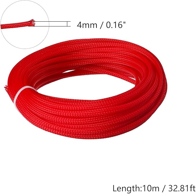 Aicosineg 32.81ft PET Flexible Braided Cable Sleeve 0.16inch Width Wire Loom Sleeving and Organizer Flexible Wire Mesh Sleeve Wrap Protector for TV Audio PC Cords from Pets Chewing Red