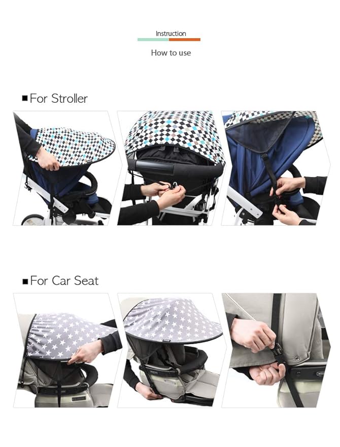 Manito Sun Shade for Strollers and Car Seats - Scandi (Star Grey) UPF 50+