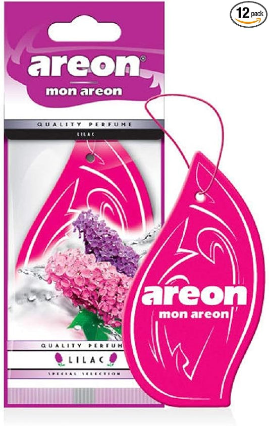 AREON MON MA19 Long Lasting Hanging Best Car Air Freshener Lilac Scent, 12 Pack