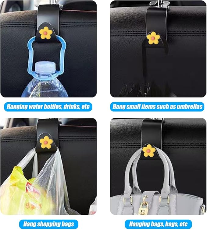 BESULEN Car Seat Headrest Hook, 4PCS Vehicle Seatback Organizer Hanger, Auto Seat Back Storage Hook for Grocery Bag Purse Handbag Umbrella, Universal Interior Accessories for Most Cars (Light Yellow)