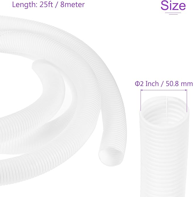 DMiotech 25ft Wire Loom Split Tubing 2 Inch(50.8 Mm) ID, Cord Protectors from Pet Flexible Conduit Cable Management for Office, Home, Garden, White