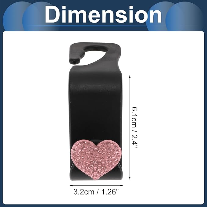 Car Seat Headrest Hook Interior Accessories for Most Car, SUV, Truck Car Seat Back Organizer Hooks Plastic Rhinestone Sturdy Pink 2.4"x1.26"