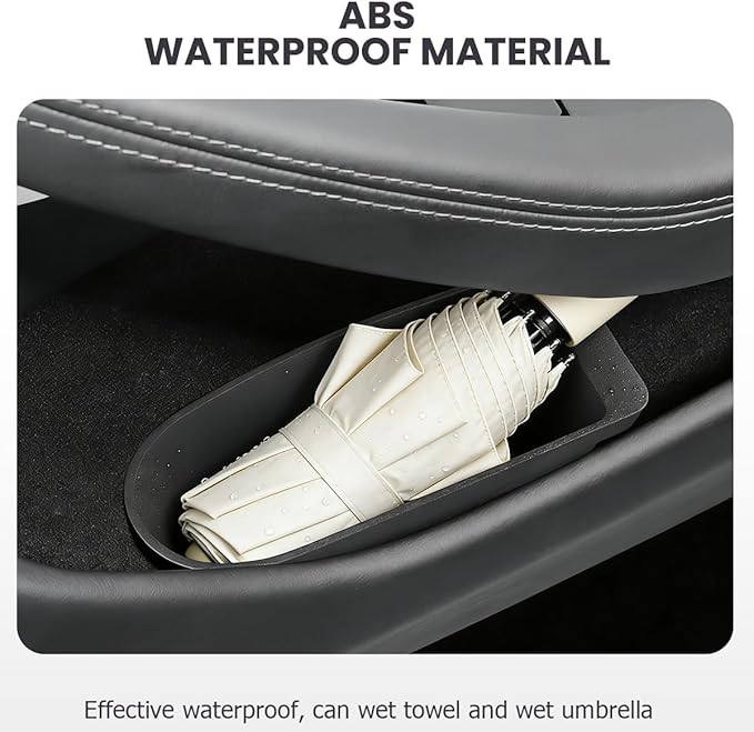 Front Door Organizer Trays Compatible with Tesla Model Y Juniper 2025 2026, Car Door Trash Cans 2Pack Trash Bins Waterproof Door Garbage Storage Box-Black