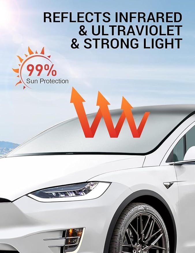 BASENOR Upgraded Sunshade for Tesla Model X Windshield Sunshade Folding Sun Visor Protector (Proprietary Design) Sun Shade Cover with a Storage Bag Fit Model X 2021-2026