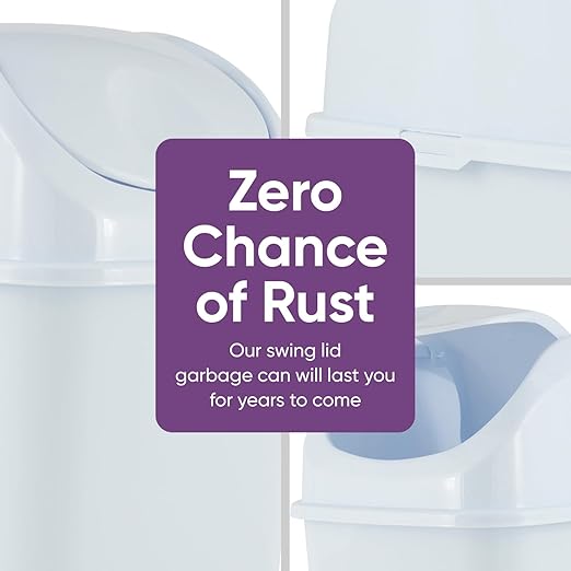 Superio Kitchen Trash Can with Swing Top Lid 9 Gallon Slim Waste Bin 37 Qt Sturdy Plastic Garbage Can Medium Recycling Bin for Office, Bathroom, Under Counter, Dorm, Bedroom (White)