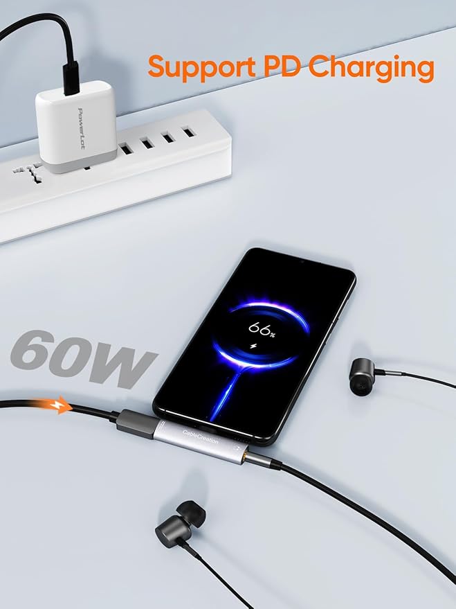 CableCreation USB C to 3.5mm Headphone and Charger Adapter, 2 in 1 Type-C to 3.5mm Audio Hi-Res with PD Fast Charge, USB C to Aux with Charging Dongle for iPhone 16 15 Pro Max, Galaxy 24+, Pixel, iPad