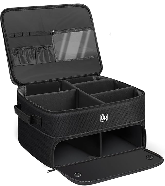 Odor-Absorbing 2-Layer Large Golf Trunk Organizer with Activated Carbon Fabric - Water-Resistant Golf Shoe Bag for Shoes Balls Tees Clothes Gloves Golf Accessories, Fathers Day Dad Gifts for Men