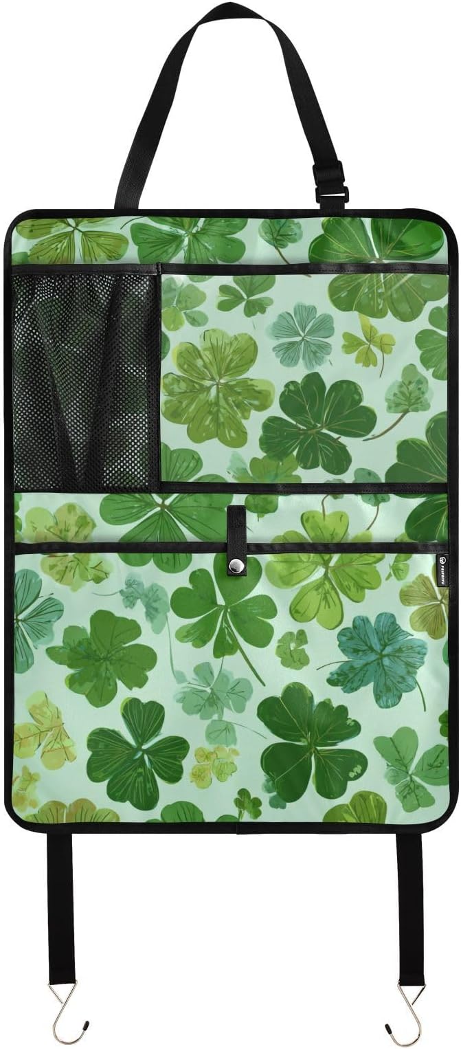 2 Pack Back Seat Car Organizer with Storage Pockets Kick Mats Back Seat Protector Hanging Car Organizer Automotive Seat Back Cover Organizers Green Nature St Patrick Clovers