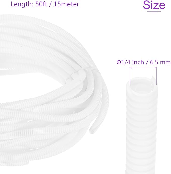 DMiotech 50ft Wire Loom Split Tubing 1/4 Inch(6.5 Mm) ID, Cord Protectors from Pet Flexible Conduit Cable Management for Office, Home, Garden, White