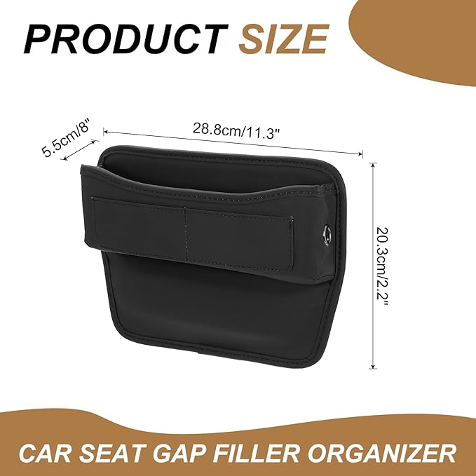 HARFINGTON Car Seat Gap Filler Organizer 11.3 x 8 x 2.2 Inch Leather Universal Car Organizer Storage Box Between Seat and Console for Phone Sunglasses Keys, Black