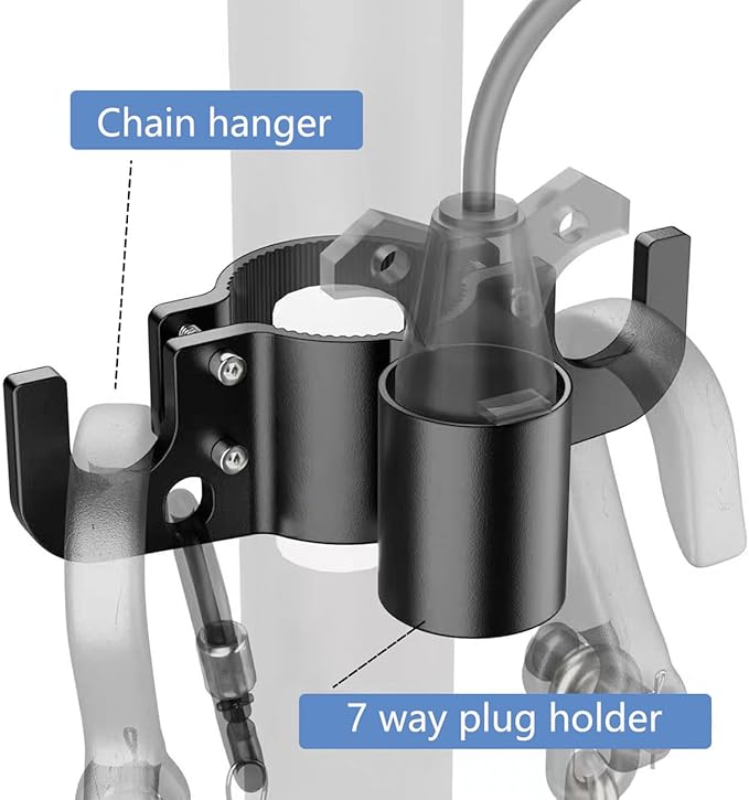 Aluminum RV Towing Chain Organizer with 7-Way Plug Holder, Heavy Duty Anti-Rust Trailer Chain & Cable Harness Holder for 2" & 2-1/4" Tongue Jack, RV Camper Towing Accessories