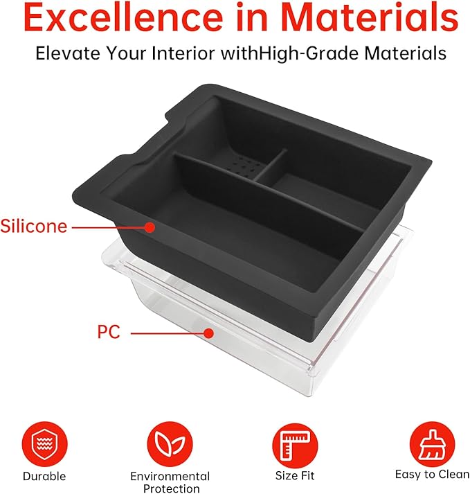 Zekrom Center Console Organizer Tray for Tesla Model 3 (2021-2023) Model Y(2021-2024) Accessories, Dual Layer Armrest Console Organizer, Black
