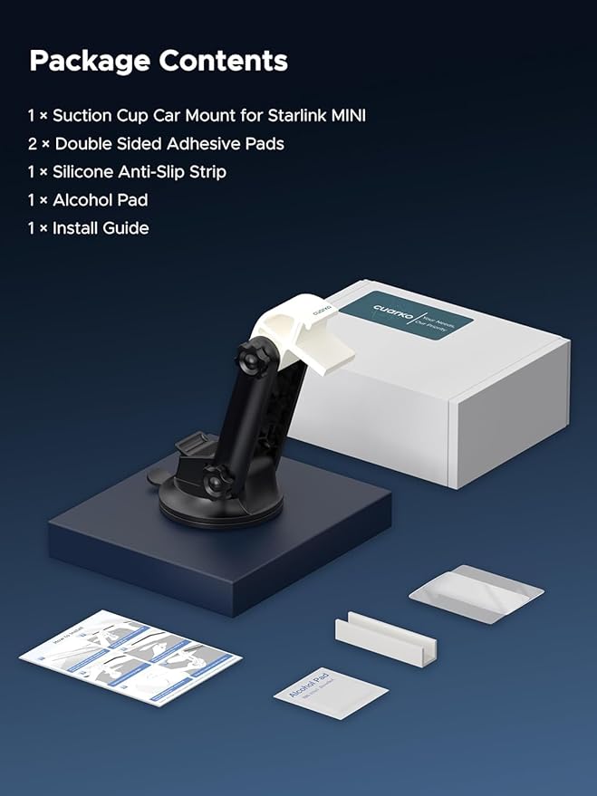 Starlink Mini Car Mount for Dashboard, cuarko Starlink Mini Mounting Kit, [Sticky Suction Base, Angle-Adjustable, Secure Hold] Car Suction Cup Mount Ensures Stable Setup While Driving