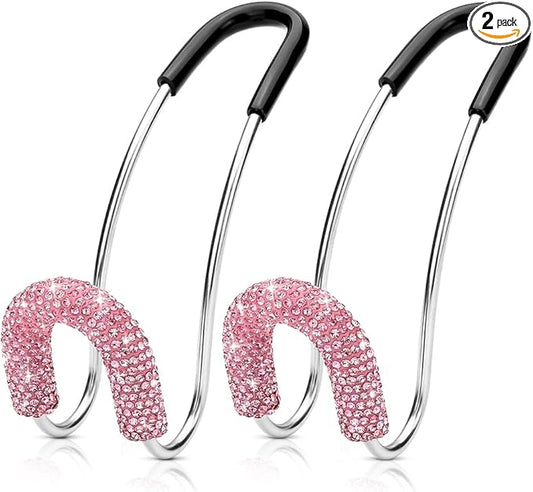 Soleebee 2 Pack Bling Car Headrest Hooks Crystal Rhinestones Universal Car Seat Hook Auto Hook Durable Car Back Seat Hangers Storage Organizer (Pink)