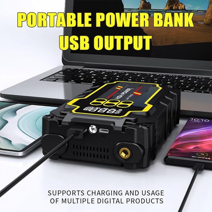 Jump Starter 4000A 12V Car Battery Booster Pack (Up to 7.0L Gas, 5.5L Diesel), Portable Power Bank with Air Compressor, 400LM LED Flashlight, SOS for Truck, SUV, Vehicles