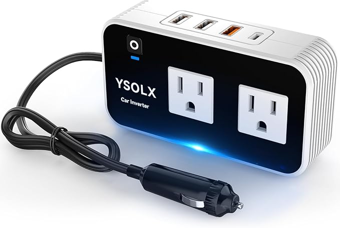 YSOLX 200W Car Power Inverter 12V to 110V for Vehicles, Car Plug Adapter Outlet with 4 USB Fast Charger, Car Charger Cigarette Lighter Adapter for Phone, Laptop on Road Trip