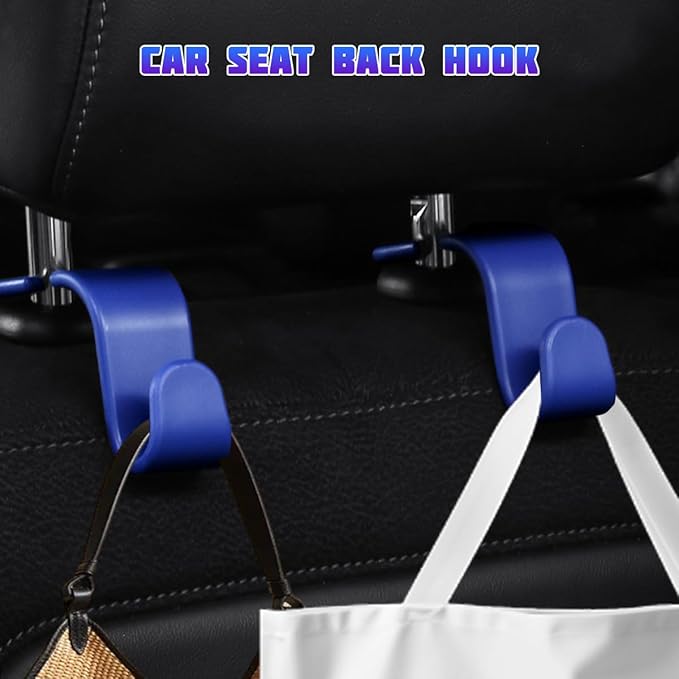 Car Seat Headrest Hooks, 4PCS Multifunctional Vehicle Back Seat Storage Hanger Holder for Hangbag Coat Grocery, Auto Interior Headrest Hook Organizer, Universal for Vehicles (Blue)