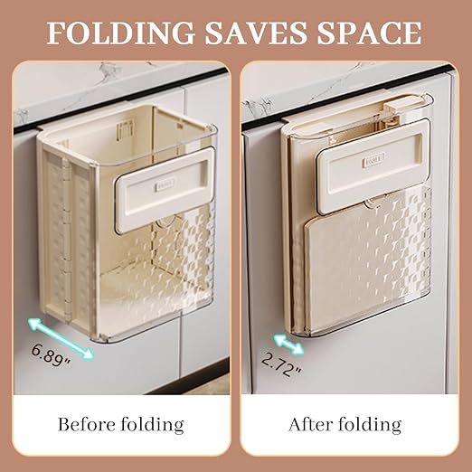 Green Foldable Transparent Rectangular Kitchen Trash Can, 6.89L Capacity, Ideal for Cabinets/Cars/Bedrooms/Bathrooms