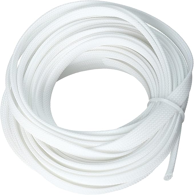 Aicosineg Cable Sleeve Braided Sleeving PET Wire Loom Tubing Cable 32.81ft-2/5inch Wrap Protector for HiFi Audio and Video Headphone Cable Protect Wires from Chewing of Pets White