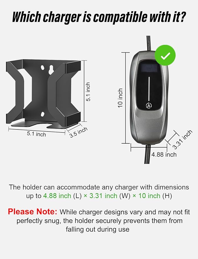 BMZX EV Charger Holder J1772, Wall Mount Kit for Electric Car Charger, SAE J1772 Cable Organizer, Heavy-Duty Stainless Steel Includes Nozzle Holster Dock & J-Hook