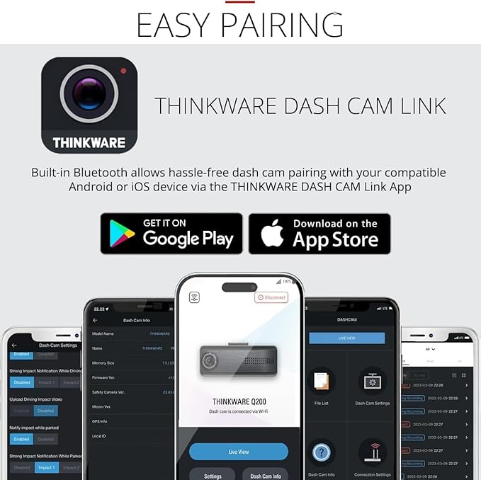 THINKWARE Q200 Dash Cam Car Dashboard Camera, WiFi, WDR, Speed Red Light Alerts, ADAS, 256GB Max, Parking Monitor, Night Vision (32GB MicroSD, 12V Cigar, Hardwiring Cable) (2CH Front & Rear)