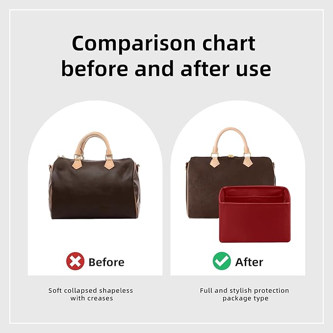 DGAZ Silk Purse Organizer Insert Fits LV Speedy 16/20/25/30/35/45 bags，Silky Smooth Bag Organizer，Luxury Handbag & Tote Shaper（Wine Red，SP25）