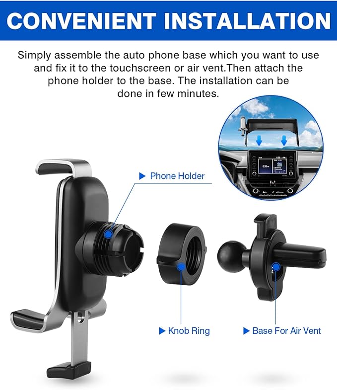 Autorder Car Phone Holder for Toyota Corolla 2019-2025/Corolla Cross 2022-2025 Accessories Air Vent Screen Fixed Clip 360° Rotation Cell Phone Mount Hands-Free with 2 Installation Methods(8 Inch)