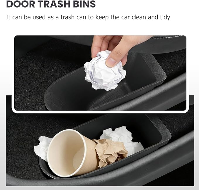 Front Door Organizer Trays Compatible with Tesla Model Y Juniper 2025 2026, Car Door Trash Cans 2Pack Trash Bins Waterproof Door Garbage Storage Box-Black