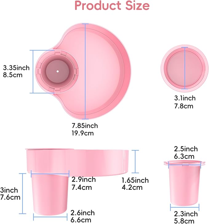 Kids Car Seat Cup Holder Snack Tray - Toddler Travel Essentials for Mess-Free Snacking on Road Trips, Travel Accessory Compatible with Safety Seats & Strollers Console, Pink