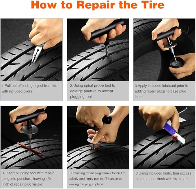 AUTOWN Tire Repair Kit - 68pcs Heavy Duty Tire Plug Kit, Universal Tire Repair Tools to Fix Punctures and Plug Flats Patch Kit for car Motorcycle, Truck, ARB，ATV, Tractor, RV, SUV, Trailer