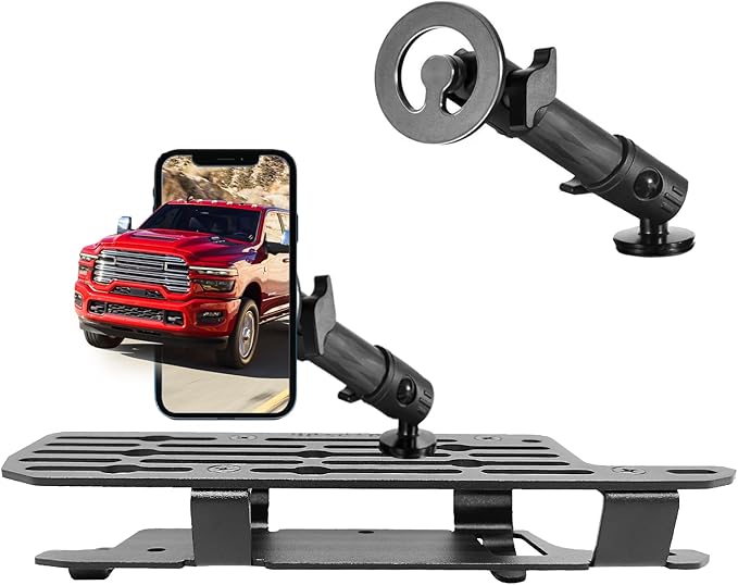 Ram 1500 Magnetic Phone Mount Compatible with 2019-2026 2021 2022 2023 2024 2025 Dodge Ram 1500 2500 3500 TRX Accessories Carbon Fiber Metal Cell Phone Holder Dash Mount No-Drill installation
