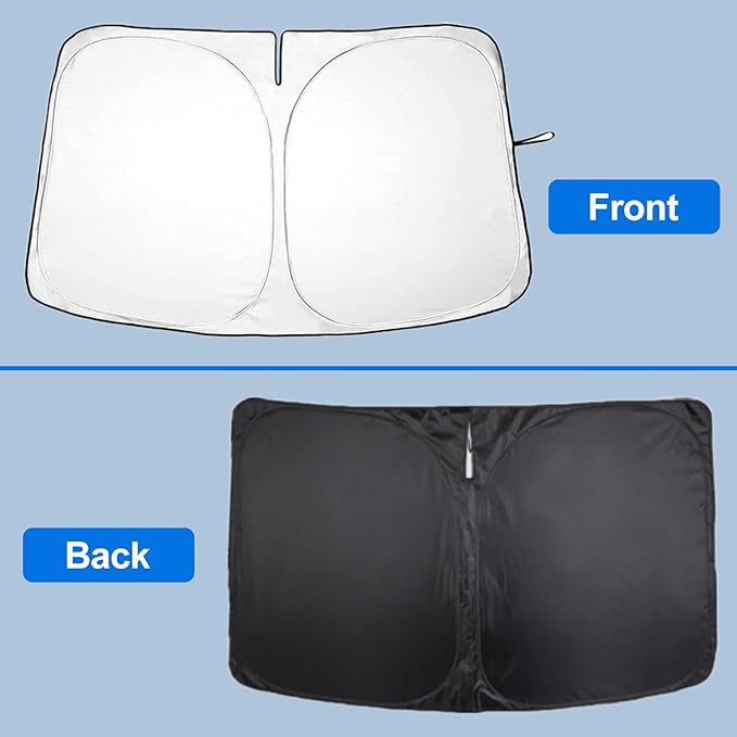 2026 Windshield Sun Shade for Tesla Model Y & Model 3 Lightweight Easy Foldable Car Windshield Sunshade - Sunlight and Dashboard Protection Accessories (Silver)