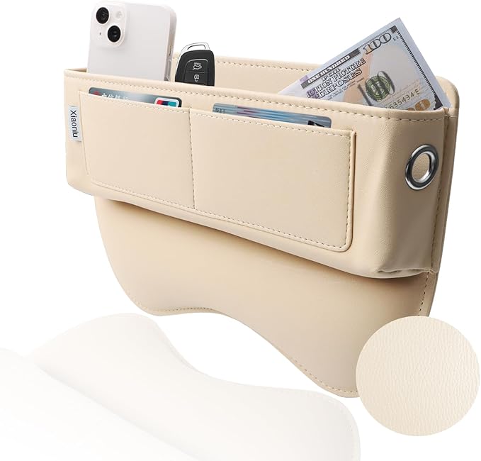 Car Seat Gap Filler Leather Car Seat Organizer and Storage, Universal Car Accessories,Fit Console Side Gap Filler, Suitable for Mobile Phones, Keys, Cards (1Pack Beige)