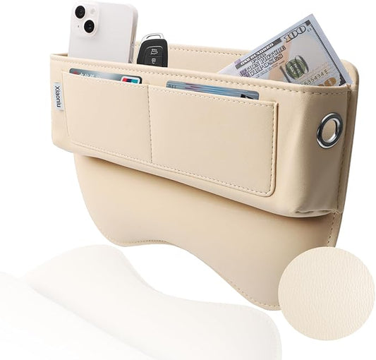 Car Seat Gap Filler Leather Car Seat Organizer and Storage, Universal Car Accessories,Fit Console Side Gap Filler, Suitable for Mobile Phones, Keys, Cards (1Pack Beige)